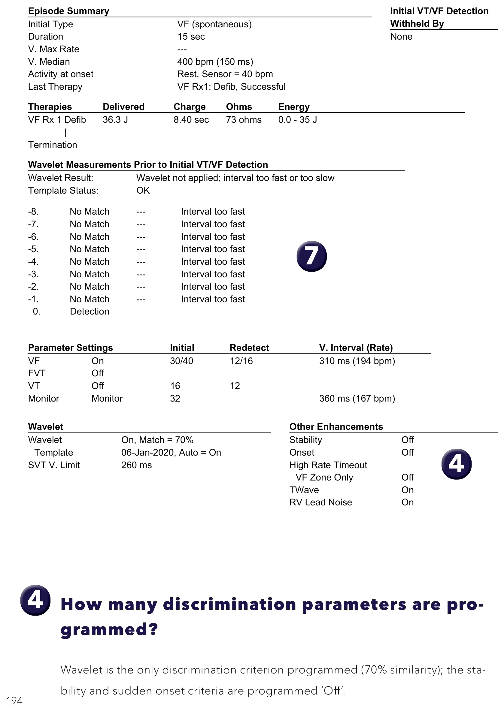 Medtronic ICD electrogram, segment 1 of 1 — Single-chamber defibrillator and SVT V. Limit